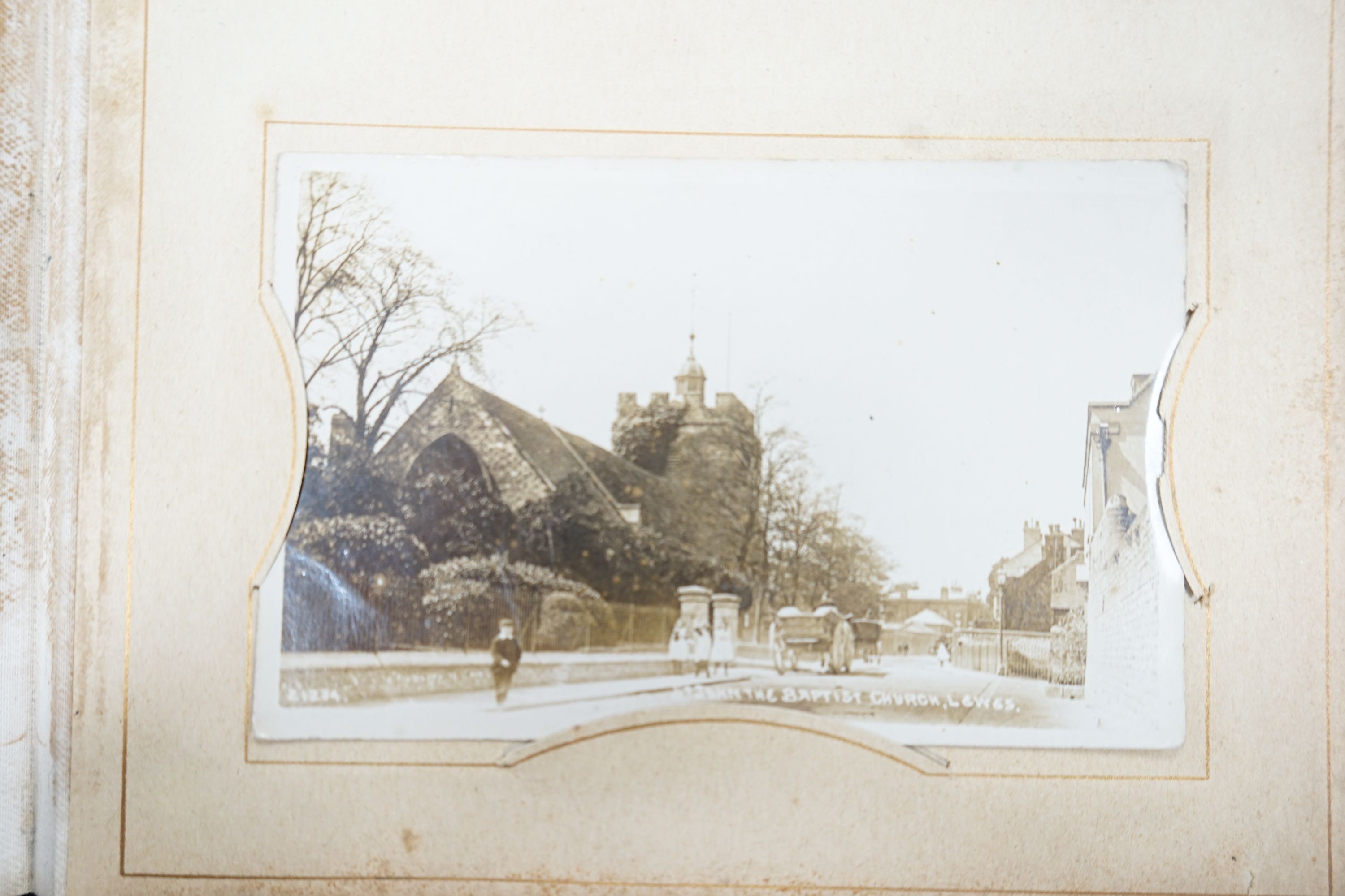 Two albums of Edwardian and later postcards, including Lewes and East Sussex topographical views